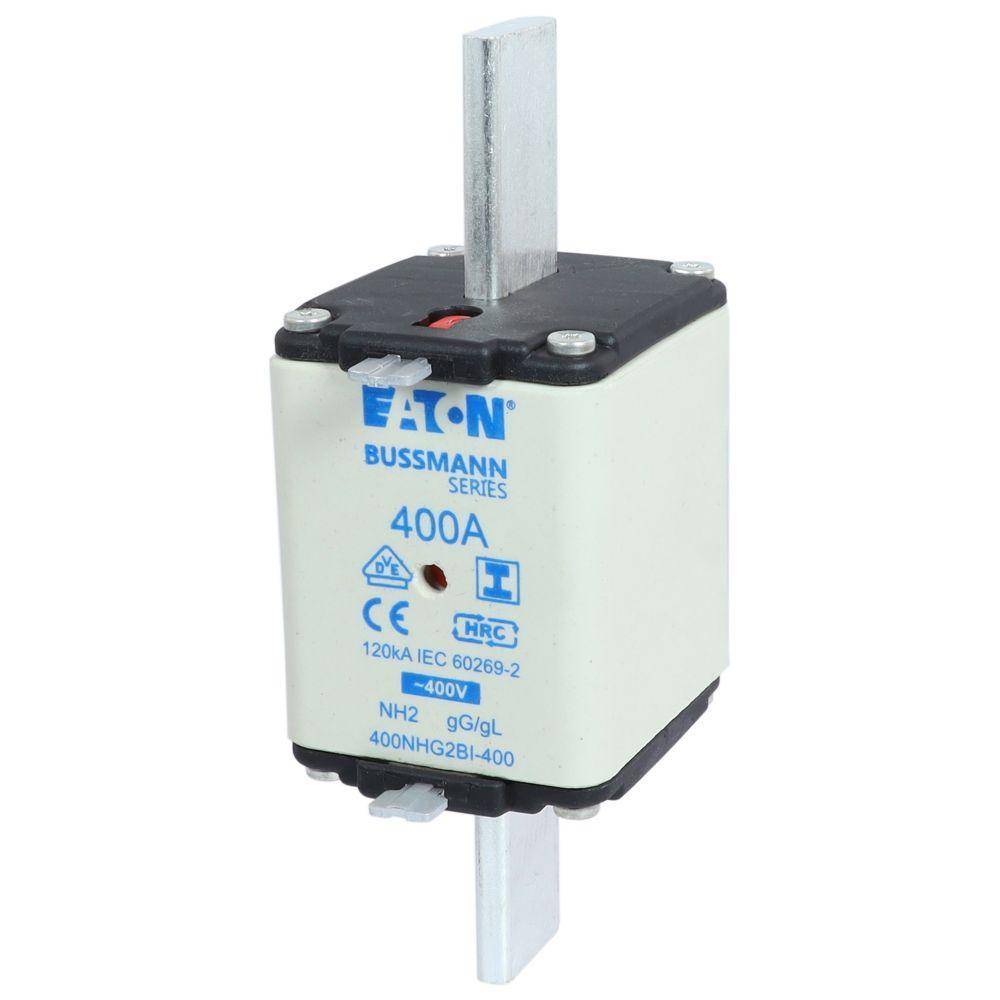 Bussmann 400NHG2BI-400 Dual Indicator Low Voltage Size 2 NH Fuse Link, 400 V, 400 A, For Use With Class C/gG/gL Fuse, Ceramic