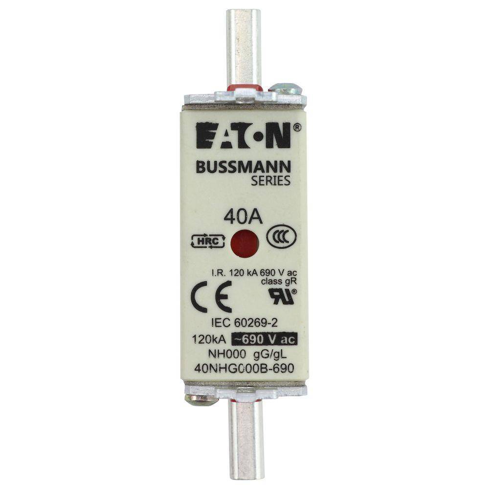 Bussmann 40NHG000B-690 Size 000 Dual Indicator Low Voltage NH Fuse Link, 690 V, 40 A, For Use With Class C gG/gL Fuse, Ceramic