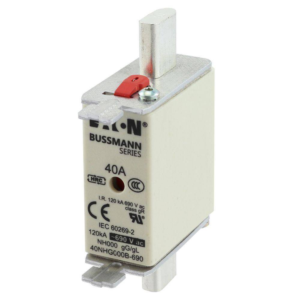 Bussmann 40NHG000B-690 Size 000 Dual Indicator Low Voltage NH Fuse Link, 690 V, 40 A, For Use With Class C gG/gL Fuse, Ceramic