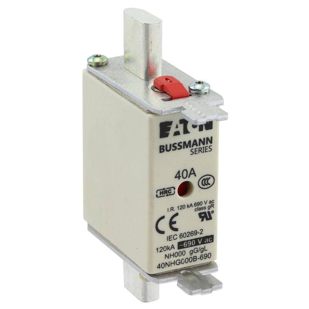 Bussmann 40NHG000B-690 Size 000 Dual Indicator Low Voltage NH Fuse Link, 690 V, 40 A, For Use With Class C gG/gL Fuse, Ceramic
