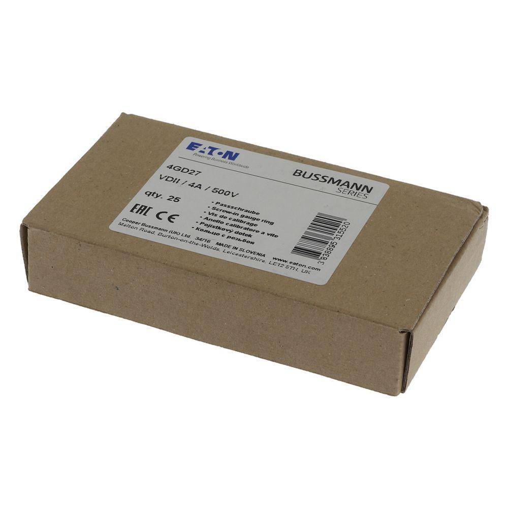 Bussmann 4GD27 Screw Cap Gauge Piece, For Use With Type DII Fuse Links, E27 Base, Non-Indicating DIN Type D Diazed Fuse, 500 V, 4 AV, Brown