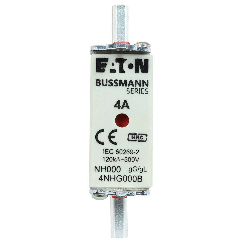 Bussmann 4NHG000B Size 000 Dual Indicator Low Voltage NH Fuse Link, 500 V, 4 A, For Use With Class C gG/gL Fuse, Ceramic