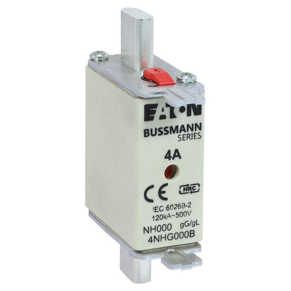 Bussmann 4NHG000B Size 000 Dual Indicator Low Voltage NH Fuse Link, 500 V, 4 A, For Use With Class C gG/gL Fuse, Ceramic