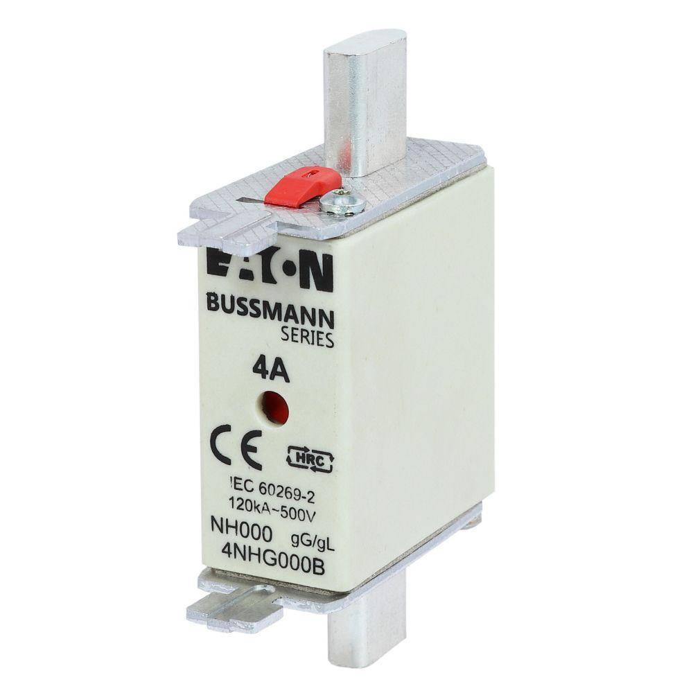 Bussmann 4NHG000B Size 000 Dual Indicator Low Voltage NH Fuse Link, 500 V, 4 A, For Use With Class C gG/gL Fuse, Ceramic