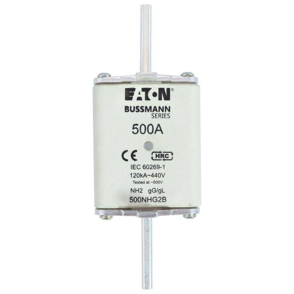 Bussmann 500NHG2B Dual Indicator Low Voltage Size 2 NH Fuse Link, 500 V, 500 A, For Use With Class C/gG/gL Fuse, Ceramic