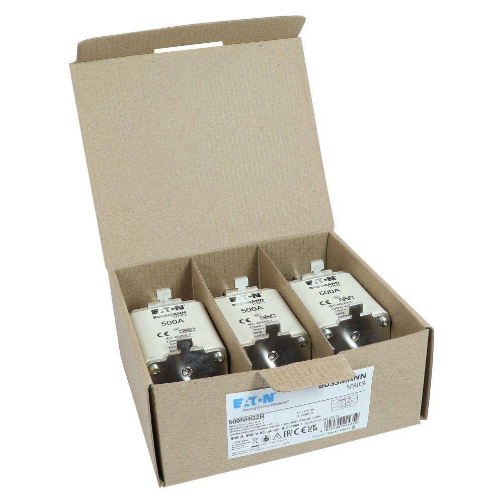 Bussmann 500NHG2B Dual Indicator Low Voltage Size 2 NH Fuse Link, 500 V, 500 A, For Use With Class C/gG/gL Fuse, Ceramic
