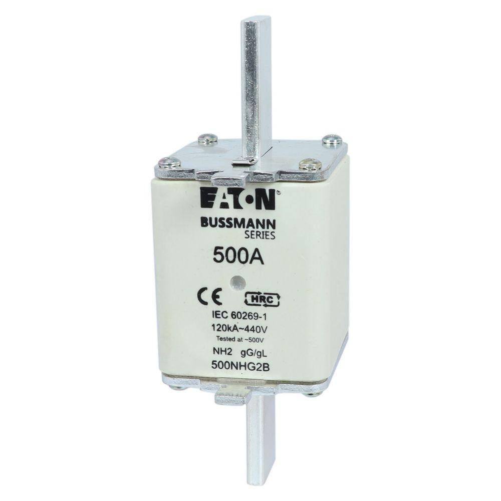 Bussmann 500NHG2B Dual Indicator Low Voltage Size 2 NH Fuse Link, 500 V, 500 A, For Use With Class C/gG/gL Fuse, Ceramic