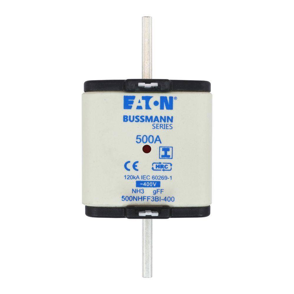 Bussmann 500NHG3BI-400 Dual Indicator Low Voltage Size 03 NH Fuse Link, 400 V, 500 A, For Use With Class C/gG/gL Fuse, Ceramic