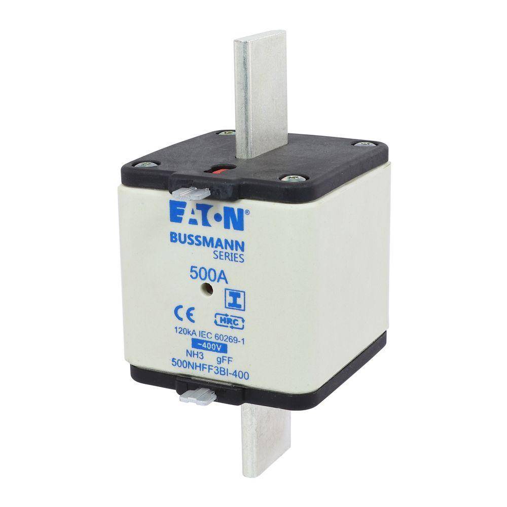 Bussmann 500NHG3BI-400 Dual Indicator Low Voltage Size 03 NH Fuse Link, 400 V, 500 A, For Use With Class C/gG/gL Fuse, Ceramic