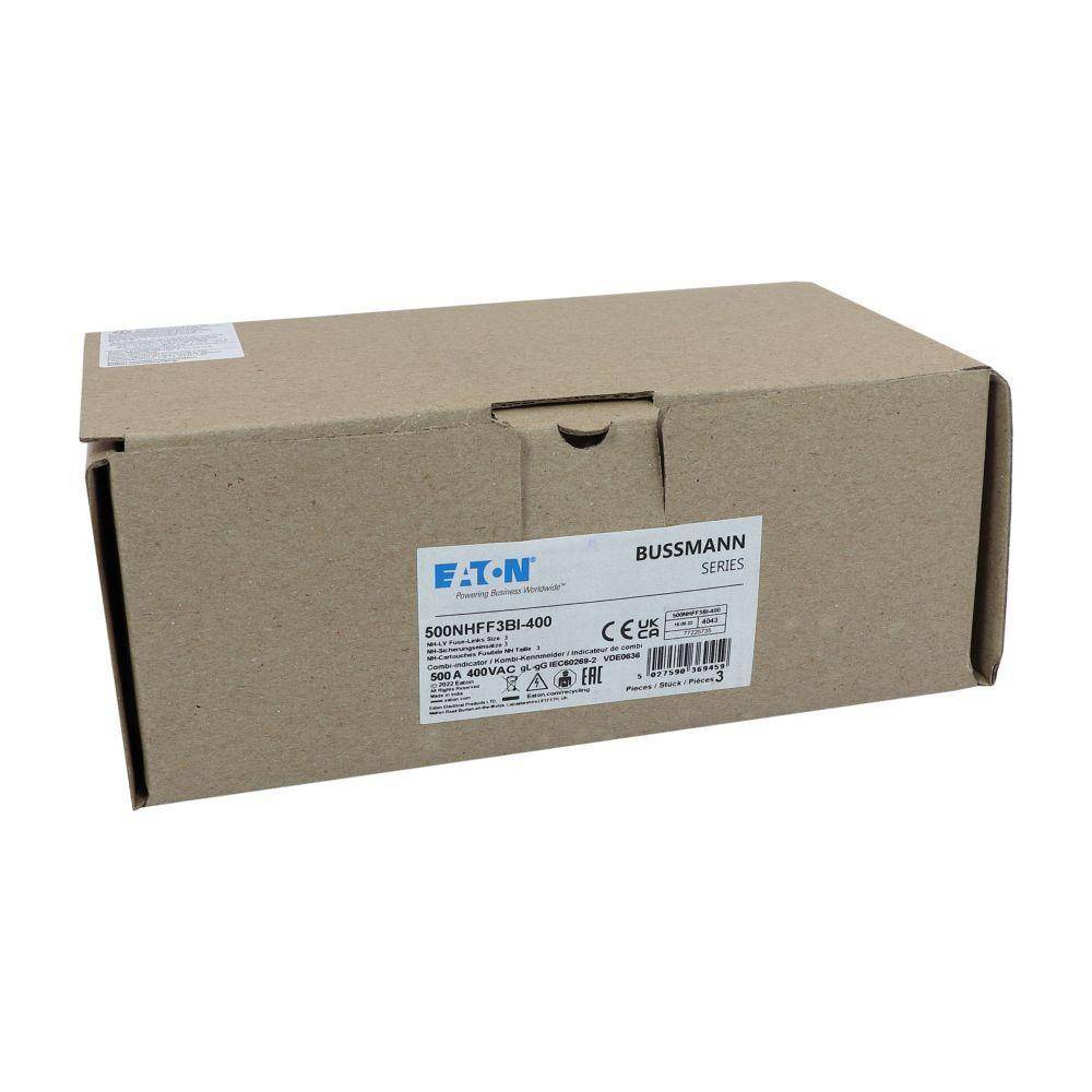 Bussmann 500NHG3BI-400 Dual Indicator Low Voltage Size 03 NH Fuse Link, 400 V, 500 A, For Use With Class C/gG/gL Fuse, Ceramic
