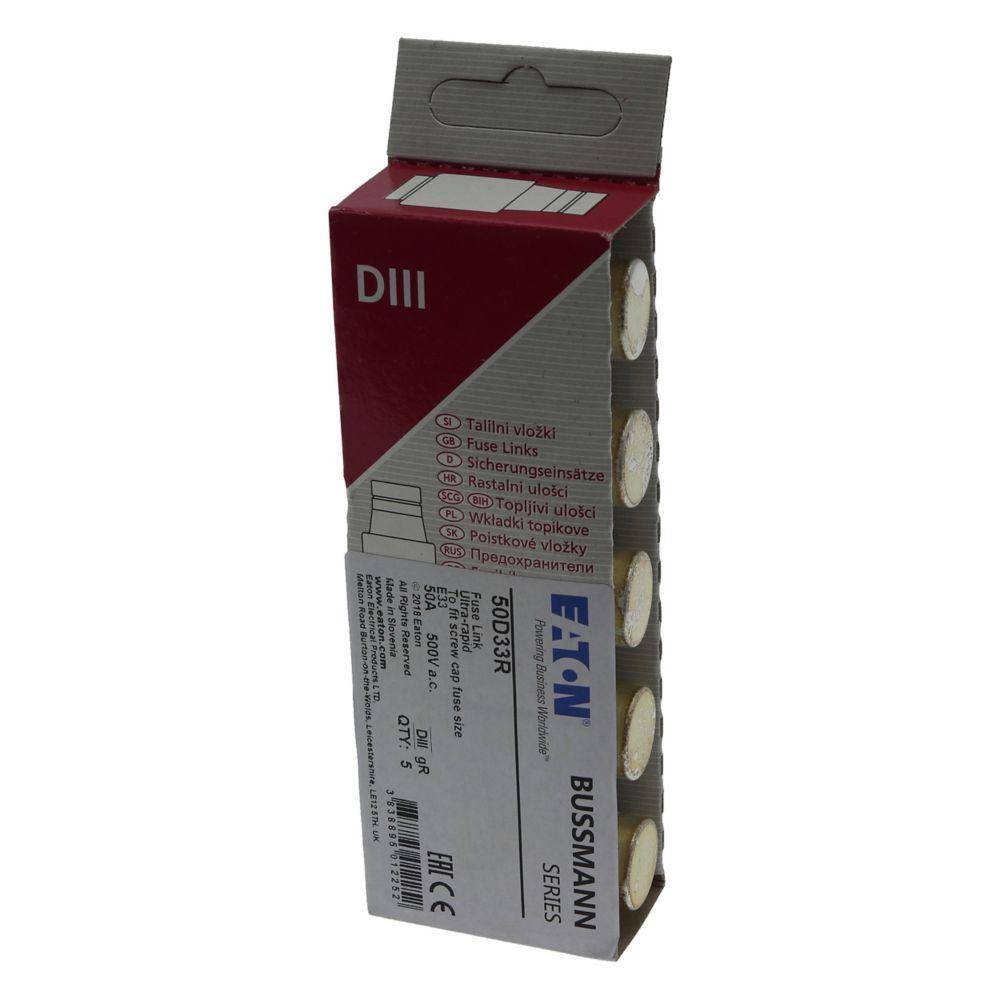 Edison 50D33R D Series Non-Indicating Ultra Rapid Fuse, 500 VAC, 50 A