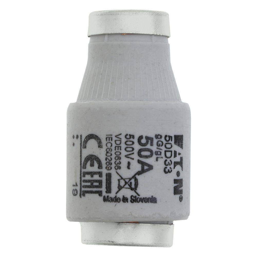 Edison 50D33 Class gG/gL Low Voltage Non-Indicating Time Delay Diazed Fuse Link, 500 VAC, 50 A, For Use With E33/DIII Size Screw Cap/Fuse, Ceramic