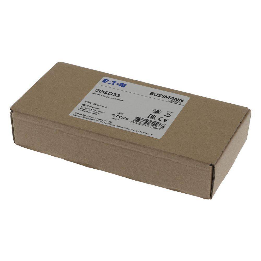 Bussmann 50GD33 Screw Cap Gauge Piece, For Use With Type DIII Fuse Links, E33 Base, Non-Indicating DIN Type D Diazed Fuse, 500 V, 50 AV, White