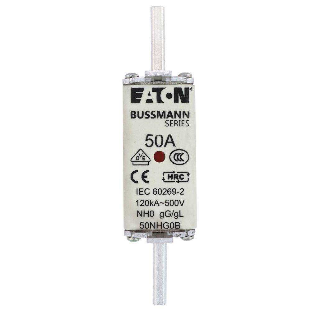 Bussmann 50NHG0B Size 0 Dual Indicator Low Voltage NH Fuse Link, 500 V, 50 A, For Use With Class C/gG/gL Fuse, Ceramic