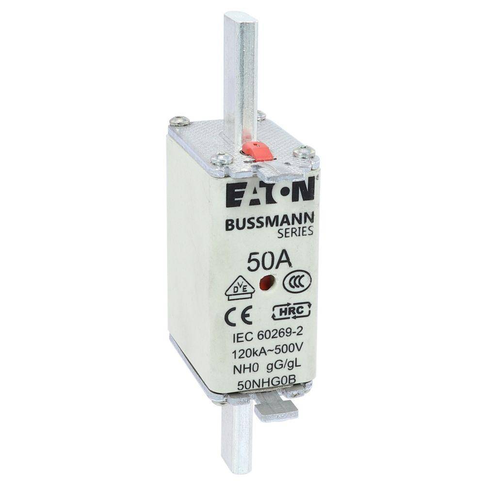 Bussmann 50NHG0B Size 0 Dual Indicator Low Voltage NH Fuse Link, 500 V, 50 A, For Use With Class C/gG/gL Fuse, Ceramic
