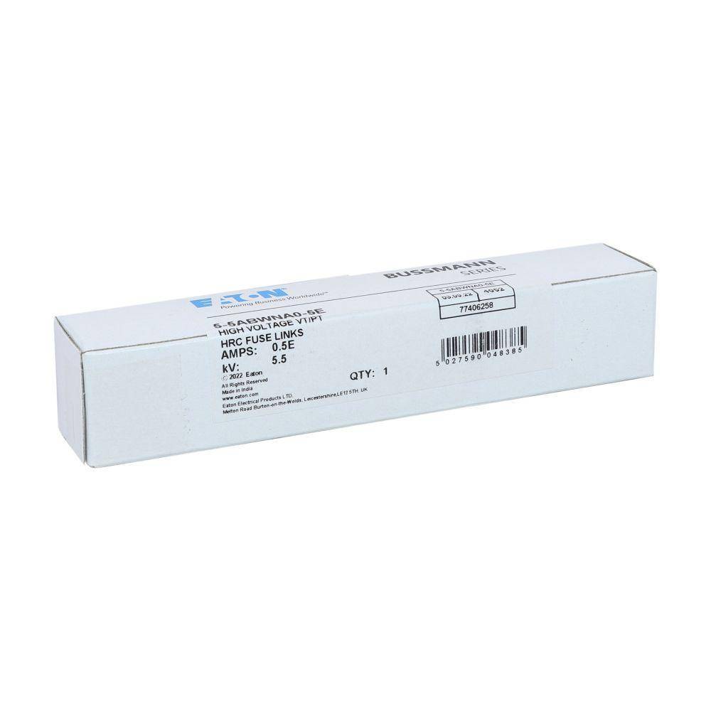 Edison 5.5ABWNA0.5E AB Series Single Barrel Medium Voltage Fuse, 0.5E A, 5.5 kV, 50 kA Interrupt, Class: E, Cartridge Body