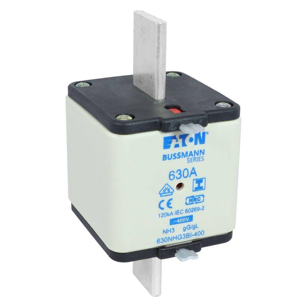 Bussmann 630NHG3BI-400 Dual Indicator Low Voltage Size 03 NH Fuse Link, 400 V, 630 A, For Use With Class C/gG/gL Fuse, Ceramic