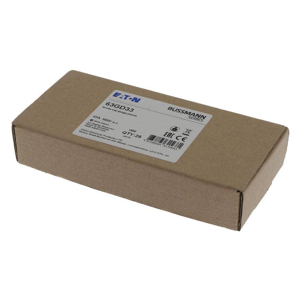 Edison 63GD33 Screw Cap Gauge Piece, For Use With DIII Size 500 V Type D and D0 Diazed Fuse Links and E33 Size Type D and D0 Fuse Bases, 63 A, Copper