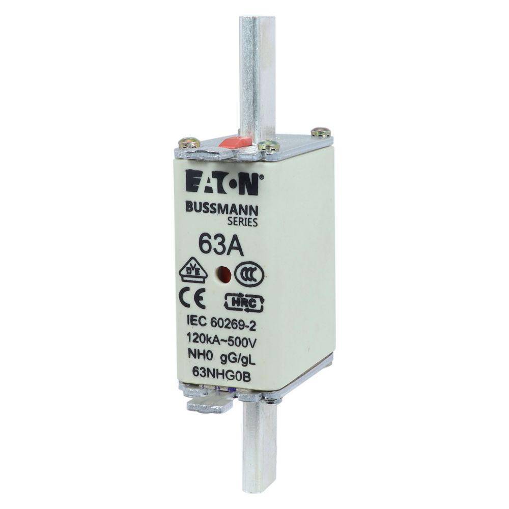 Bussmann 63NHG0B Size 0 Dual Indicator Low Voltage NH Fuse Link, 500 V, 63 A, For Use With Class C/gG/gL Fuse, Ceramic