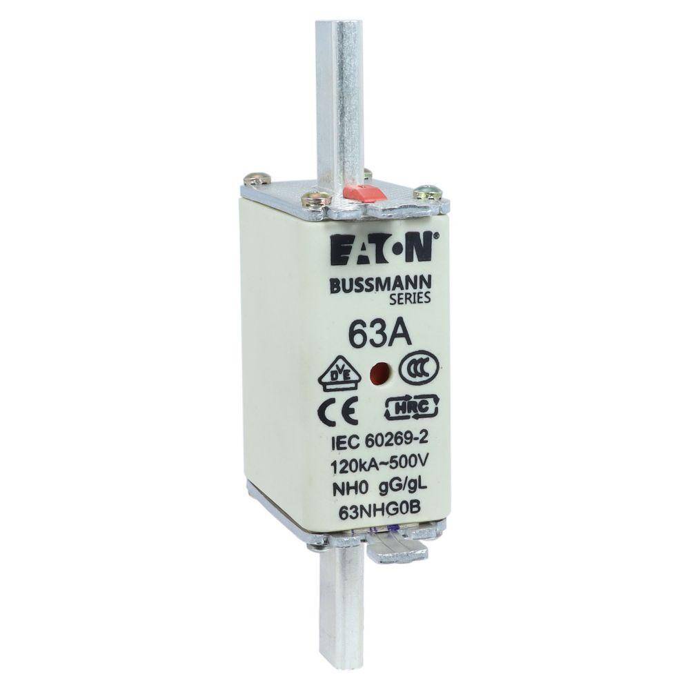 Bussmann 63NHG0B Size 0 Dual Indicator Low Voltage NH Fuse Link, 500 V, 63 A, For Use With Class C/gG/gL Fuse, Ceramic