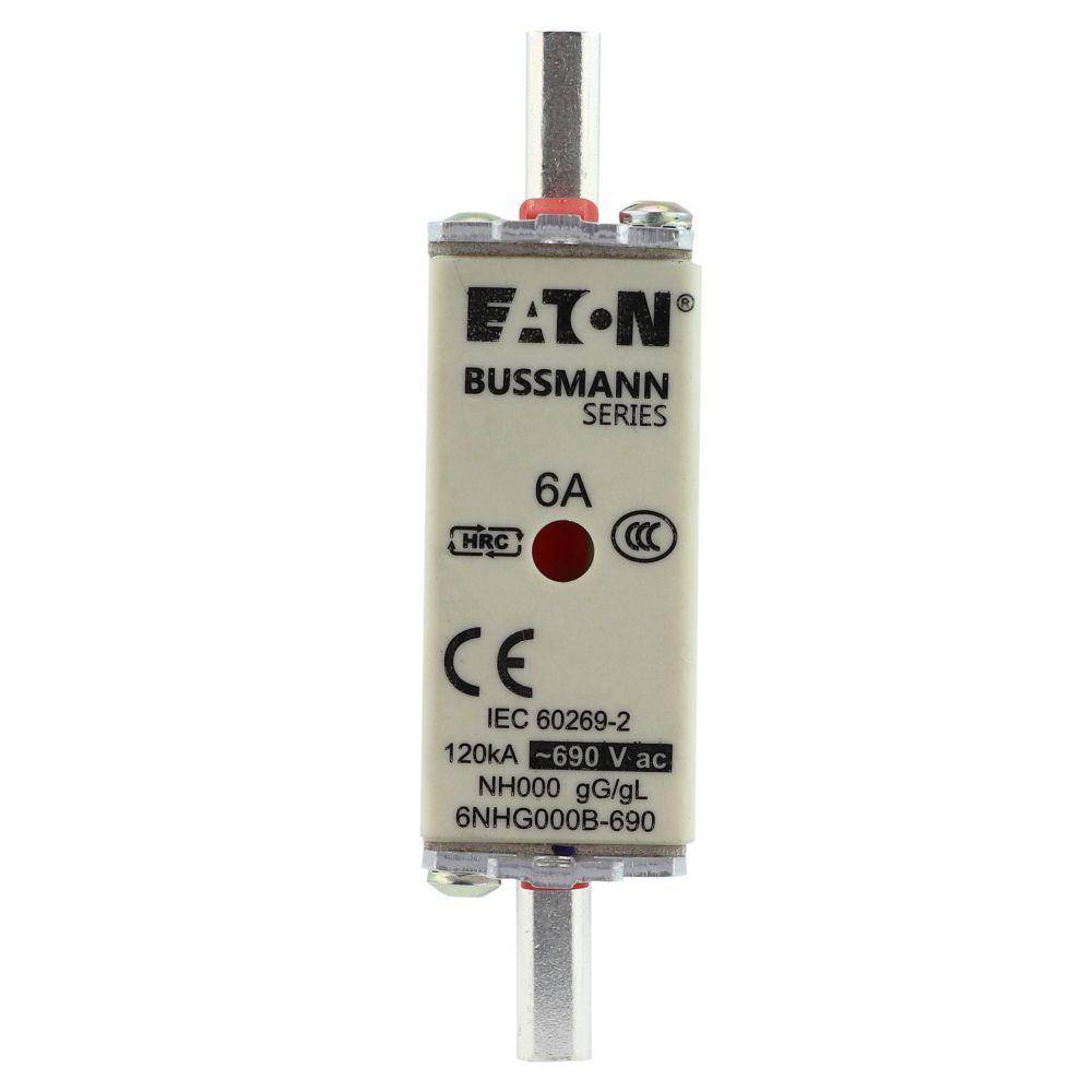Bussmann 6NHG000B-690 Size 000 Dual Indicator Low Voltage NH Fuse Link, 690 V, 6 A, For Use With Class C/gG/gL Fuse, Ceramic