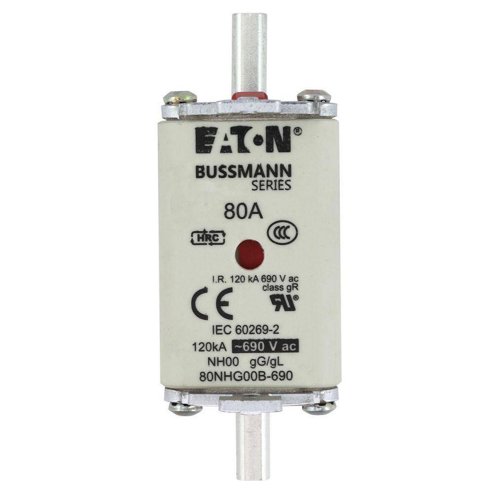 Bussmann 80NHG00B-690 Size 00 Dual Indicator Low Voltage NH Fuse Link, 690 V, 80 A, For Use With Class C gG/gL Fuse, Ceramic