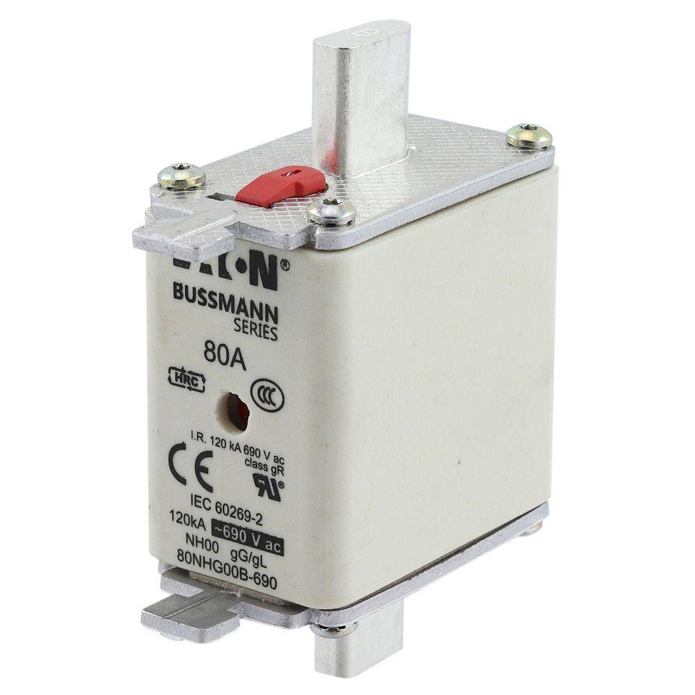 Bussmann 80NHG00B-690 Size 00 Dual Indicator Low Voltage NH Fuse Link, 690 V, 80 A, For Use With Class C gG/gL Fuse, Ceramic