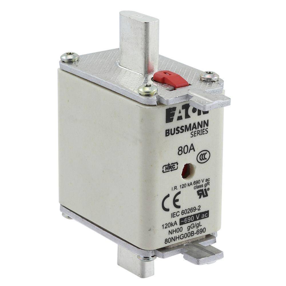 Bussmann 80NHG00B-690 Size 00 Dual Indicator Low Voltage NH Fuse Link, 690 V, 80 A, For Use With Class C gG/gL Fuse, Ceramic