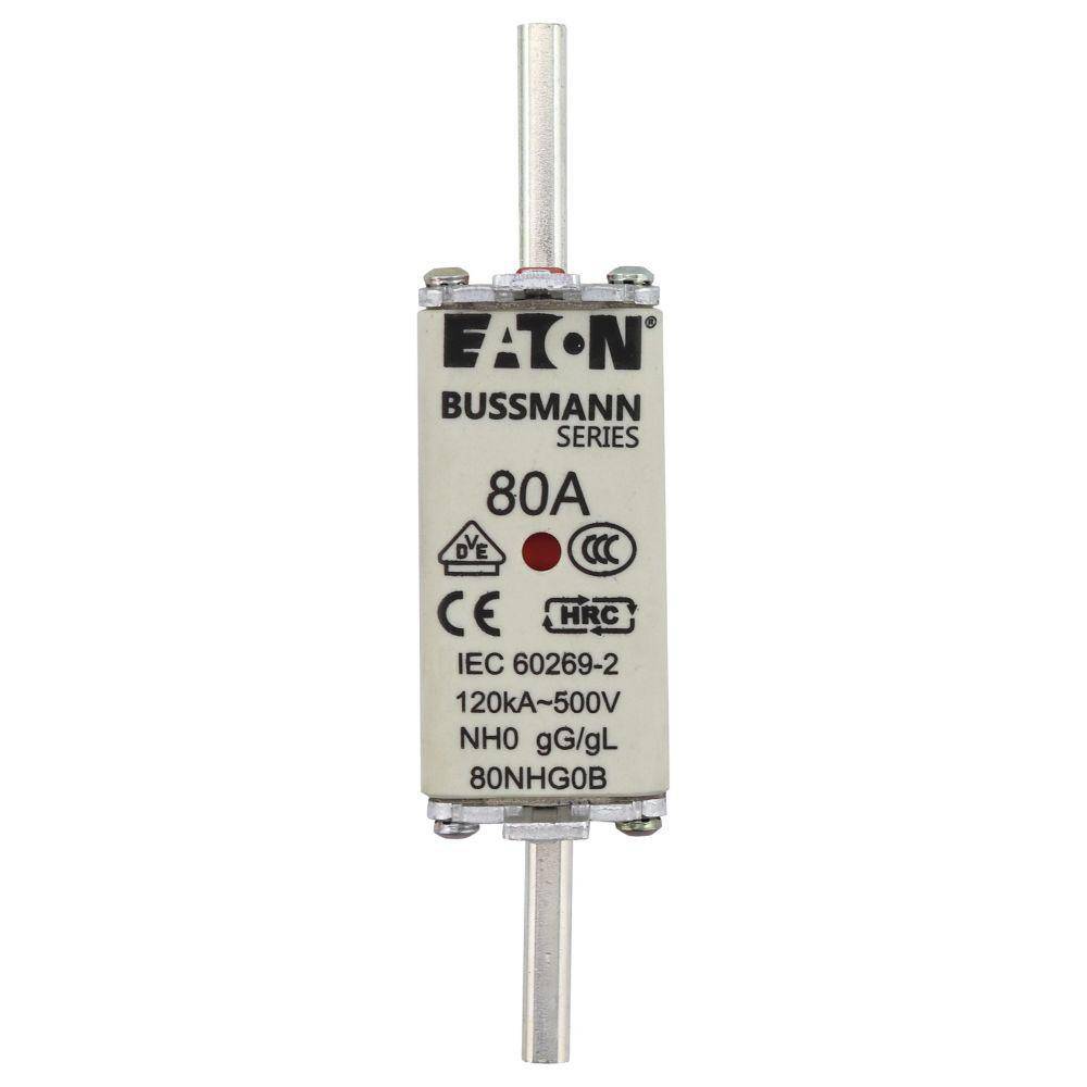 Bussmann 80NHG0B Size 0 Dual Indicator Low Voltage NH Fuse Link, 500 V, 80 A, For Use With Class C gG/gL Fuse, Ceramic