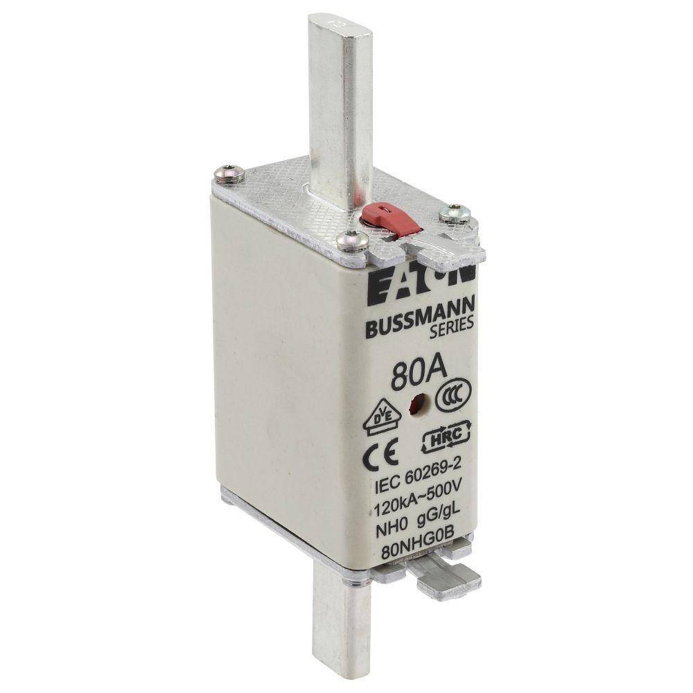 Bussmann 80NHG0B Size 0 Dual Indicator Low Voltage NH Fuse Link, 500 V, 80 A, For Use With Class C gG/gL Fuse, Ceramic