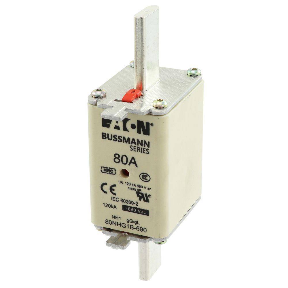 Bussmann 80NHG1B-690 Size 1 Dual Indicator Low Voltage NH Fuse Link, 690 V, 80 A, For Use With Class C/gG/gL Fuse, Ceramic