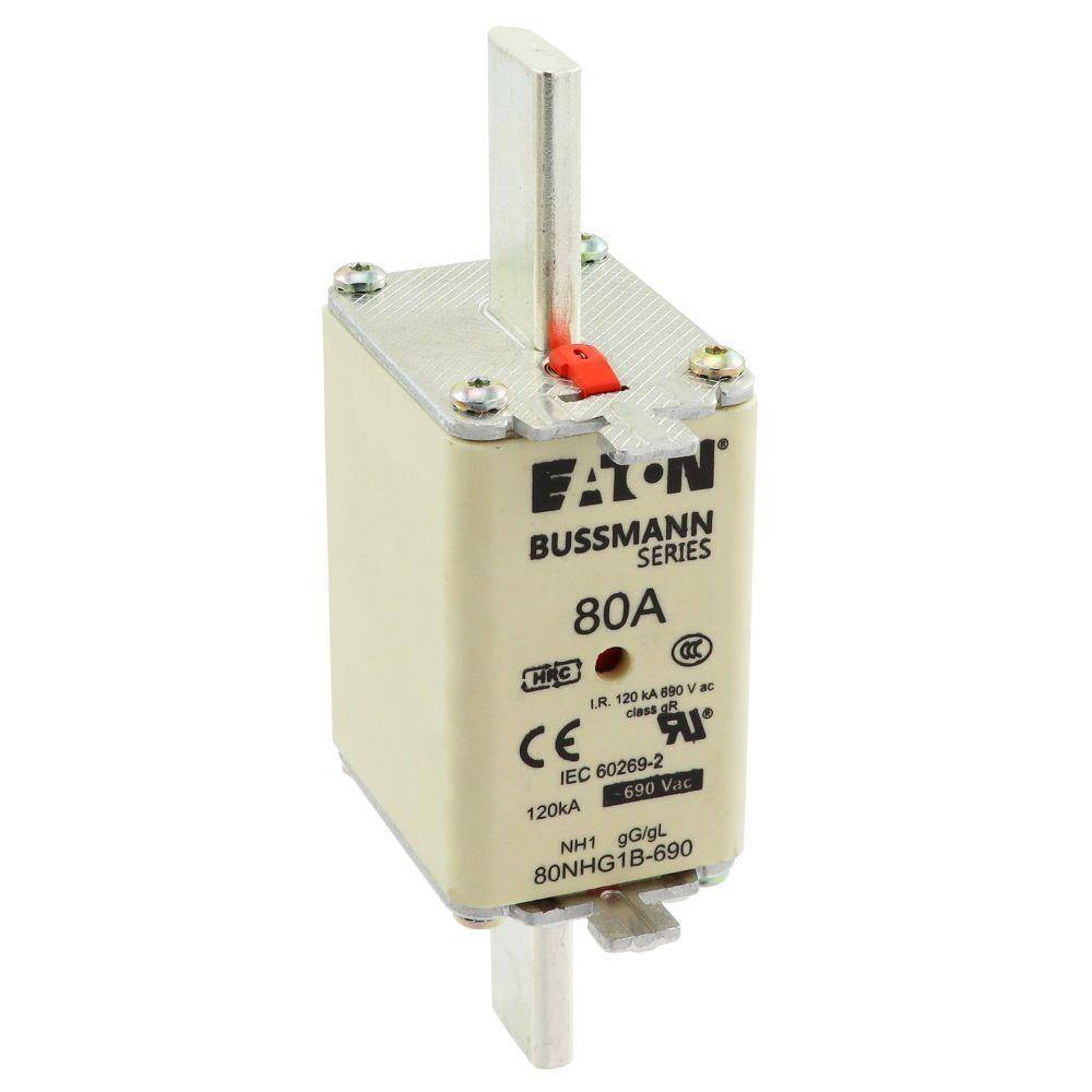 Bussmann 80NHG1B-690 Size 1 Dual Indicator Low Voltage NH Fuse Link, 690 V, 80 A, For Use With Class C/gG/gL Fuse, Ceramic