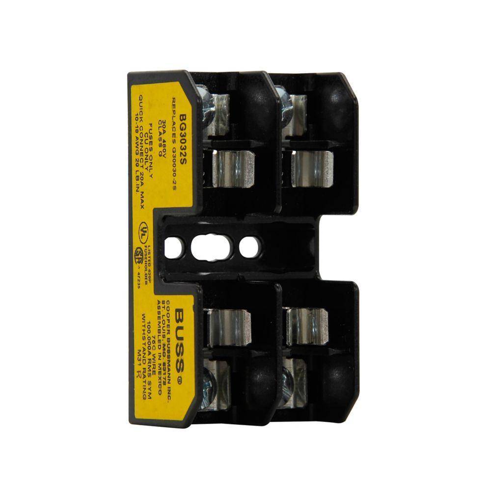 Edison BG3032S Open Style Fuse Block, 480 VAC/VDC, 30 A, Class: G, 14 to 10 AWG Wire, 2 Poles