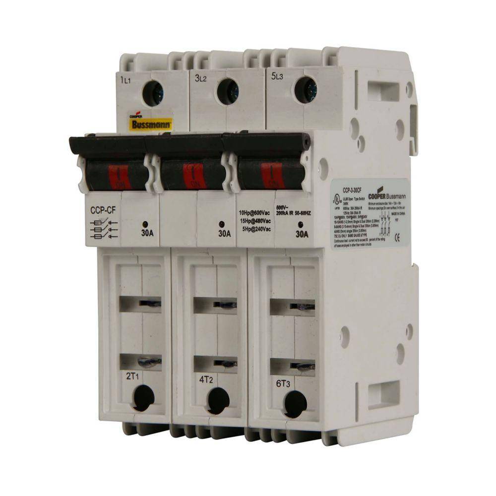 Bussmann CUBEFuse® CCP-3-30CF Compact Circuit Protector, 600 VAC, 30 A, 3 Poles, Class CF Fuse, 18 to 6 AWG Wire