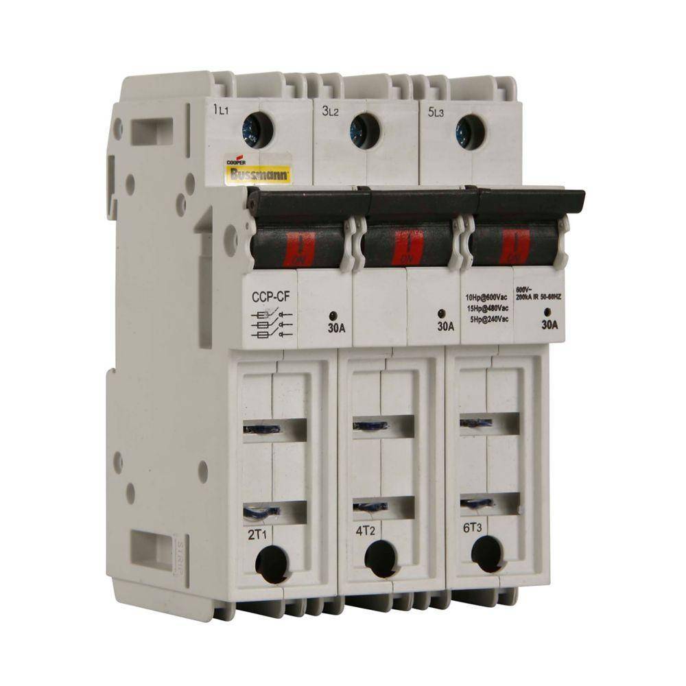 Bussmann CUBEFuse® CCP-3-30CF Compact Circuit Protector, 600 VAC, 30 A, 3 Poles, Class CF Fuse, 18 to 6 AWG Wire