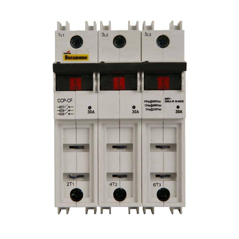 Bussmann CUBEFuse® CCP-3-30CF Compact Circuit Protector, 600 VAC, 30 A, 3 Poles, Class CF Fuse, 18 to 6 AWG Wire