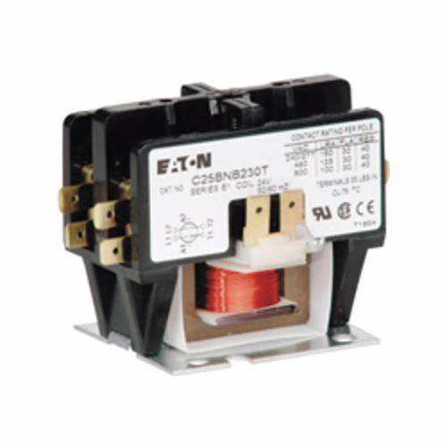 EATON C25BNB230T Non-Reversing Definite Purpose Control Contactor, 24 VAC V Coil, 30 A Inductive/40 A Resistive, 2 Poles