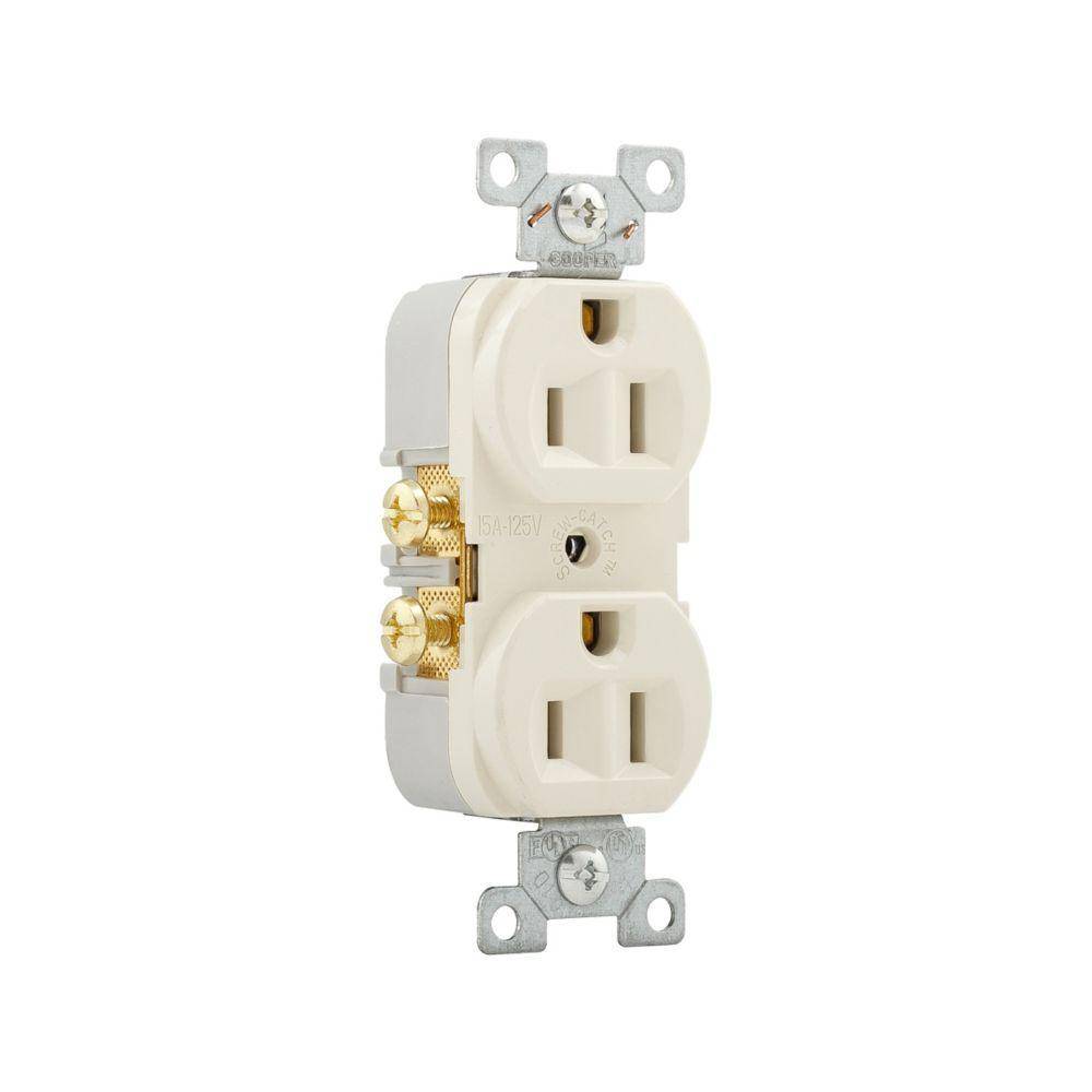 EATON Arrow Hart™ Eaton Wiring Devices CR15LA CR15 Duplex Tamper-Resistant Straight Blade Receptacle, 125 VAC, 15 A, 2 Poles, 3 Wires, Light Almond