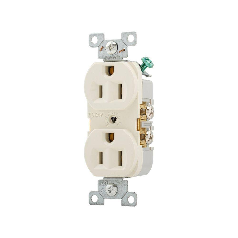 EATON Arrow Hart™ Eaton Wiring Devices CR15LA CR15 Duplex Tamper-Resistant Straight Blade Receptacle, 125 VAC, 15 A, 2 Poles, 3 Wires, Light Almond