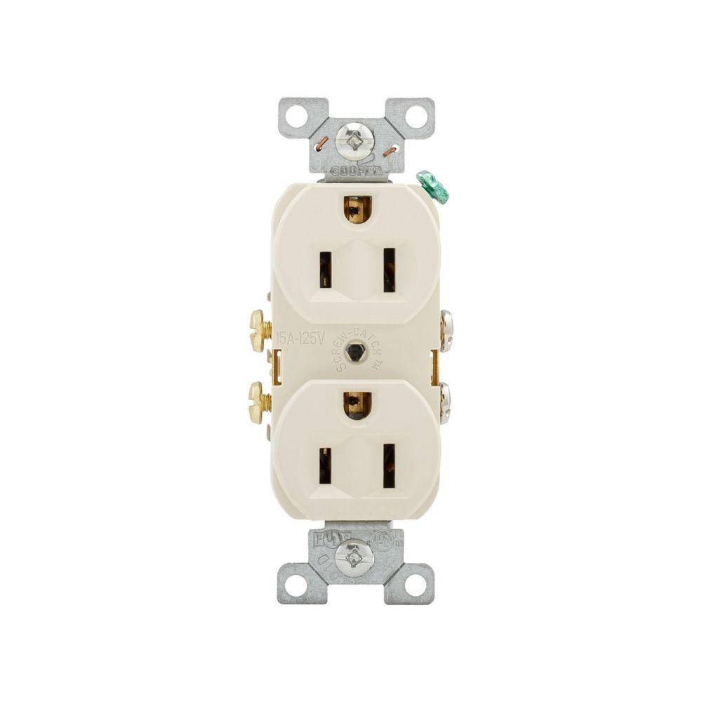 EATON Arrow Hart™ Eaton Wiring Devices CR15LA CR15 Duplex Tamper-Resistant Straight Blade Receptacle, 125 VAC, 15 A, 2 Poles, 3 Wires, Light Almond