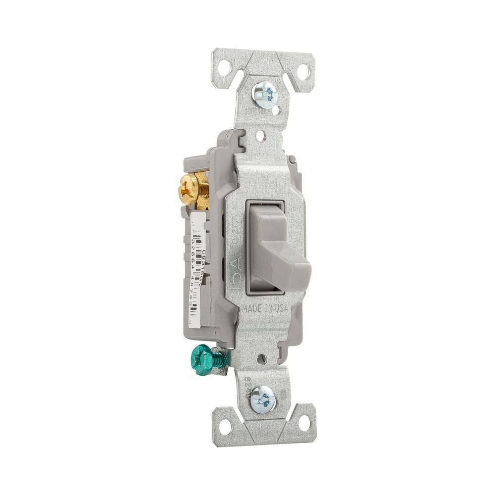EATON Arrow Hart CS315GY 3-Way Heavy Duty Specification Grade AC Toggle Switch, 120/277 V, 15 A, 1/2 hp, 2 hp Power Rating