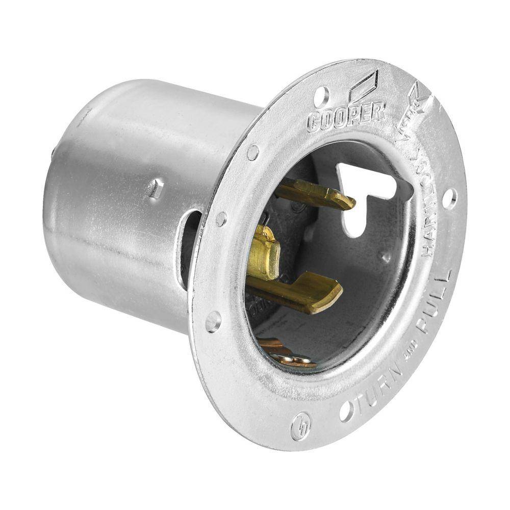 EATON CS8475 3-Pole 4-Wire 3-Phase Standard Locking Flanged Inlet, 480 V, 50 A, 3 Poles, 4 Wires