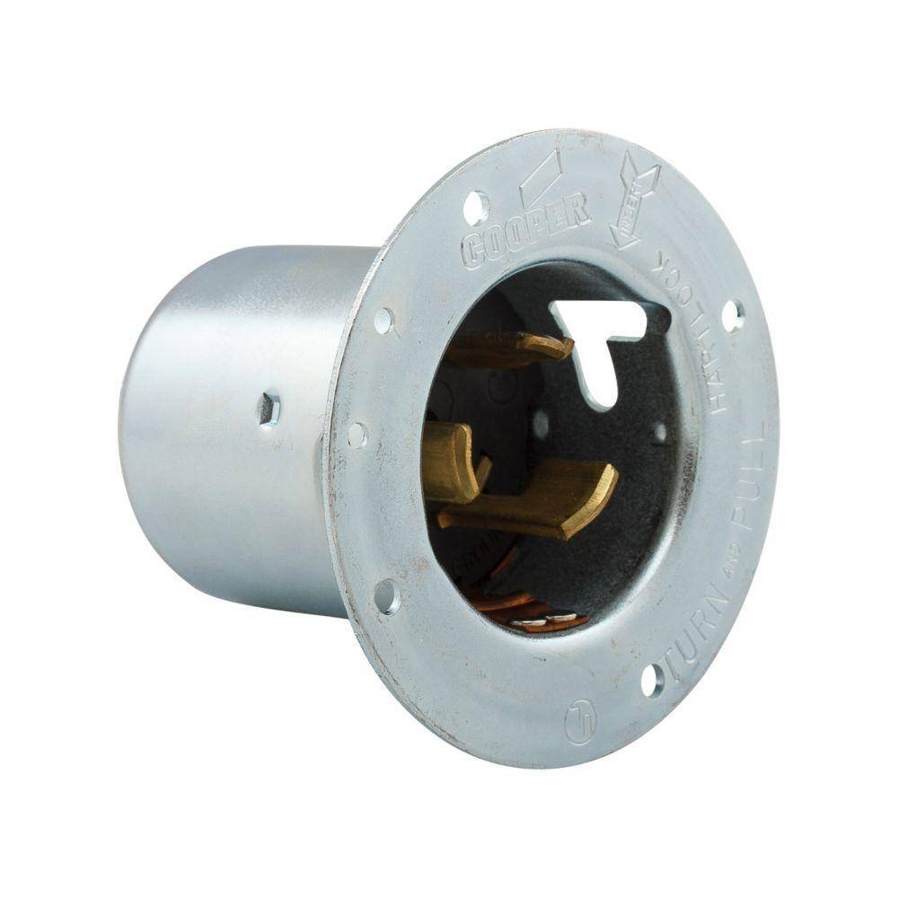EATON Hart-Lock® CS6377 Locking Flanged Inlet, 125 VAC, 50 A, 2 Poles, 3 Wires, Steel