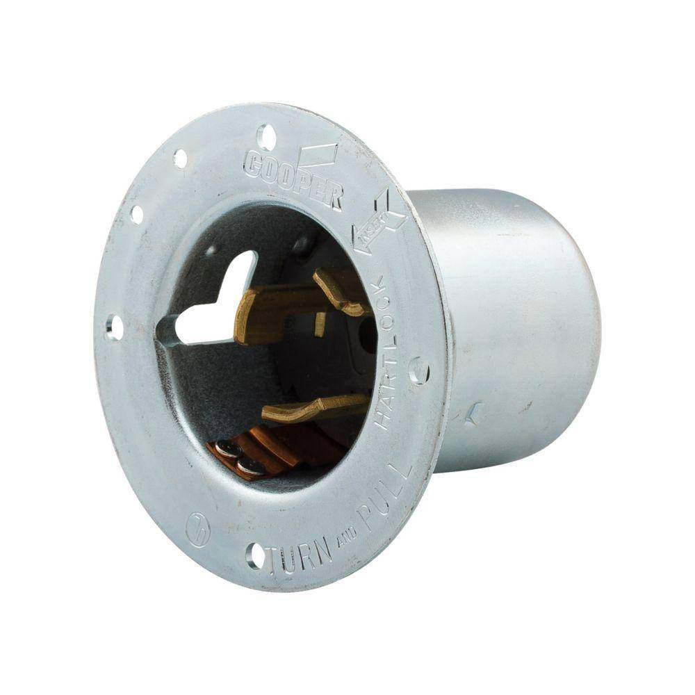 EATON Hart-Lock® CS6377 Locking Flanged Inlet, 125 VAC, 50 A, 2 Poles, 3 Wires, Steel