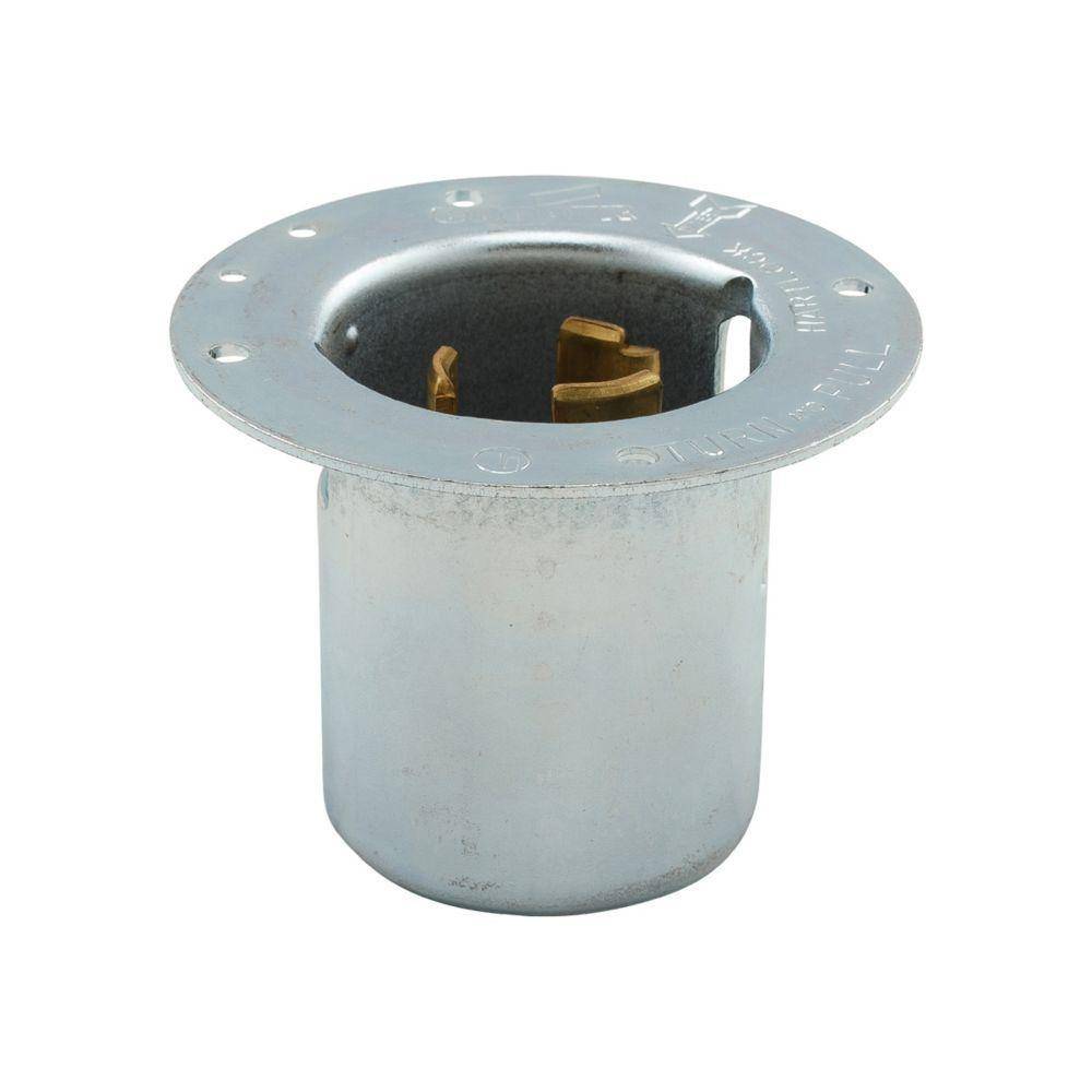EATON Hart-Lock® CS6377 Locking Flanged Inlet, 125 VAC, 50 A, 2 Poles, 3 Wires, Steel