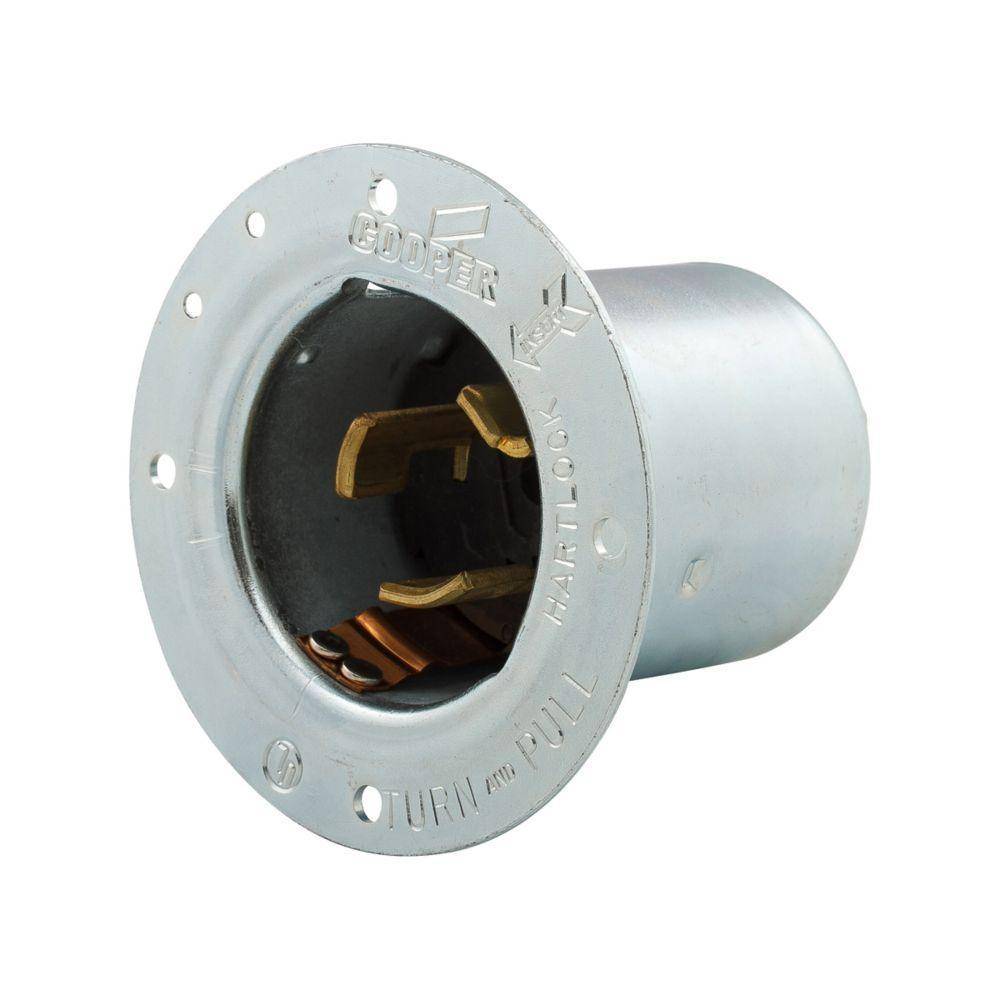 EATON Arrow Hart® Hart-Lock® CS8275 Locking Flanged Inlet, 250 VAC, 50 A, 2 Poles, 3 Wires, Steel