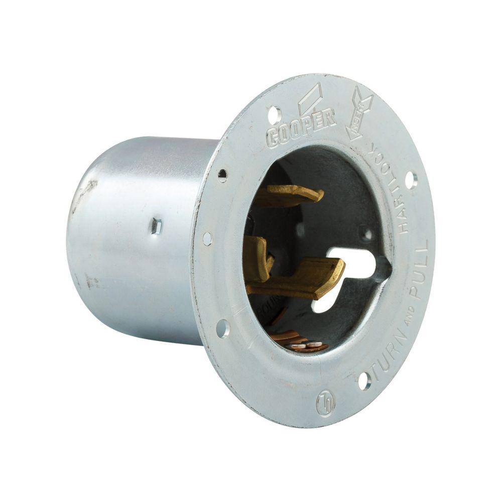 EATON Arrow Hart® Hart-Lock® CS8275 Locking Flanged Inlet, 250 VAC, 50 A, 2 Poles, 3 Wires, Steel