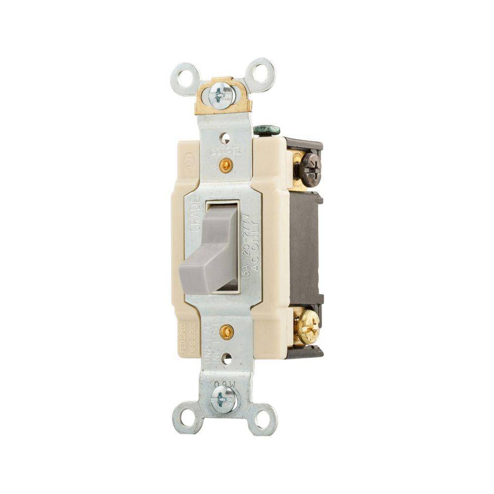 EATON Arrow Hart CSB215GY Specification Grade Toggle Switch, 120/277 V, 15 A, 1/2 hp, 2 hp Power Rating