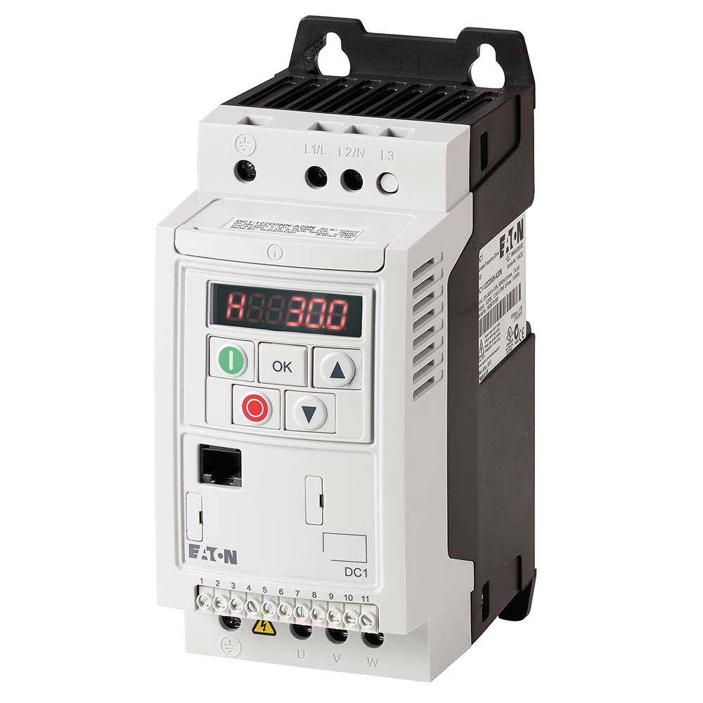 EATON DC1-12015FB-A66OE1 DC1 1-Phase Variable Frequency Drive, 230 VAC, 15.3 A, 5 hp, 12.2 in W 9.3 in D