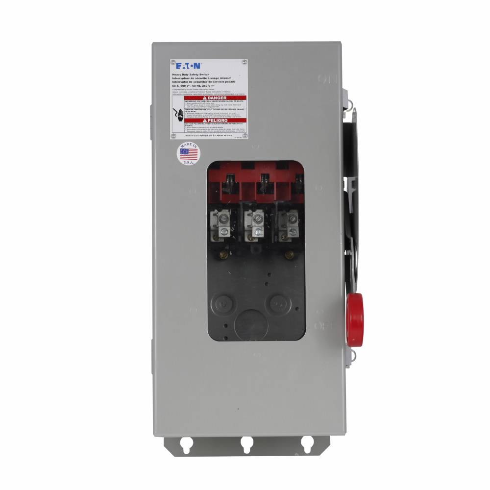EATON DH361FDKWJ Heavy duty fusible safety switch, 600 V, 30 A, 7.5, 10, 15, 20 hp, 3 Poles